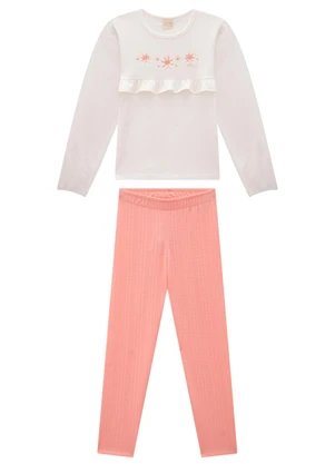 Milli e Nina - Conjunto Blusa Cotton Penteado e Legging Bege - MILLI E NINA