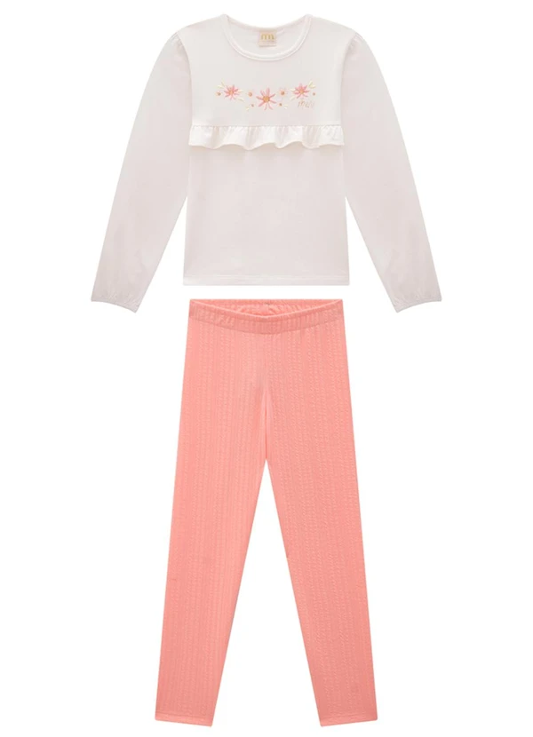 Milli e Nina - Conjunto Blusa Cotton Penteado e Legging Bege