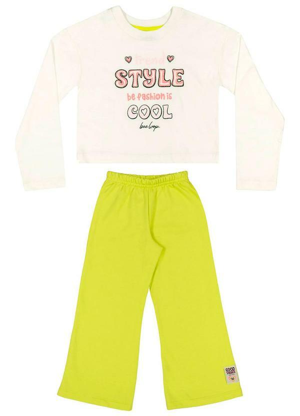Bee Loop - Conjunto Blusa Cropped e Calça Off White