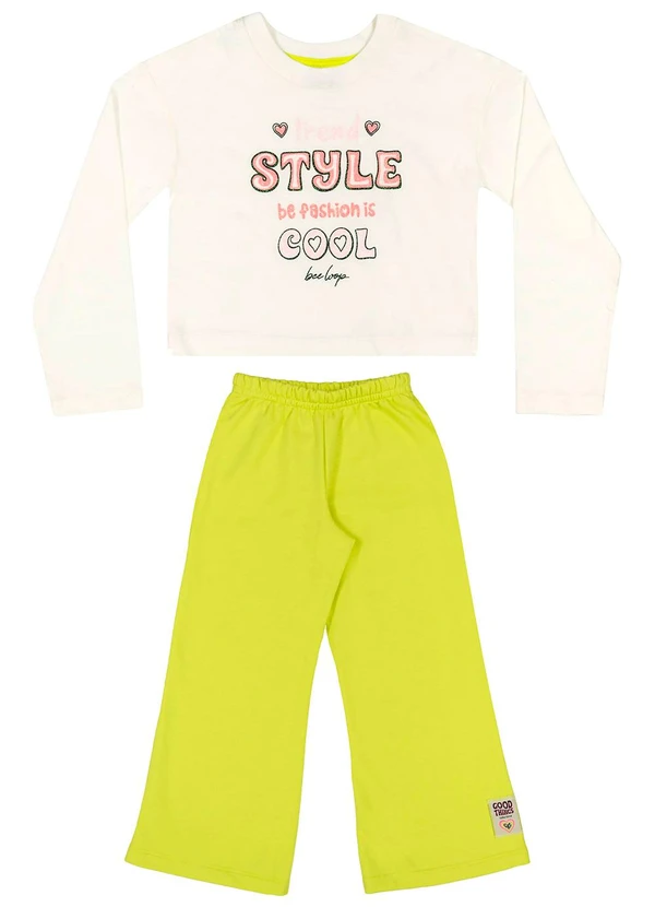 Bee Loop - Conjunto Blusa Cropped e Calça Off White