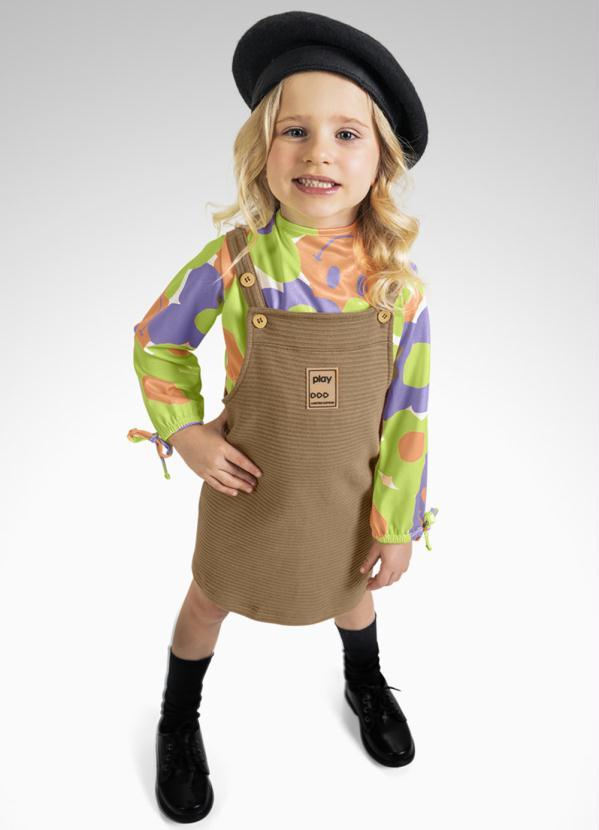 Playground - Conjunto Blusa Cropped e Salopete Marrom