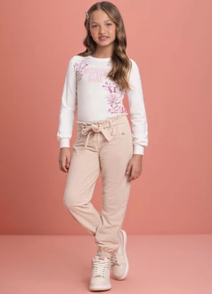 Milli e Nina - Conjunto Blusa e Calça em Veludo Cotelê Bege - MILLI E NINA