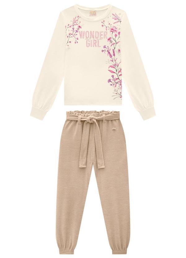 Milli e Nina - Conjunto Blusa e Calça em Veludo Cotelê Bege 2