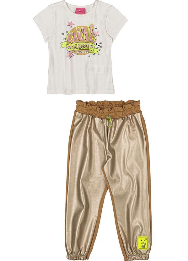 Momi - Conjunto Blusa e Calça Off White e Dourada