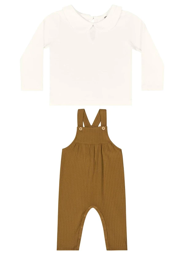 Quimby - Conjunto Blusa e Jardineira Bege 3