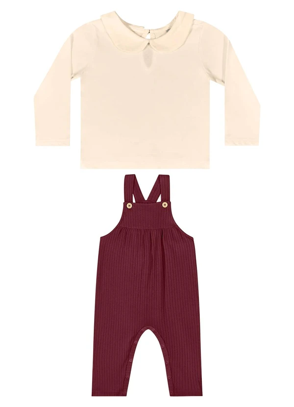 Quimby - Conjunto Blusa e Jardineira Bege