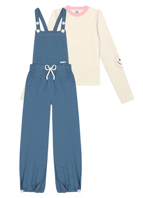 Abrange - Conjunto Blusa e Jardineira Jeans Bege