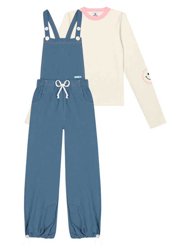 Conjunto Blusa e Jardineira Jeans Bege Abrange