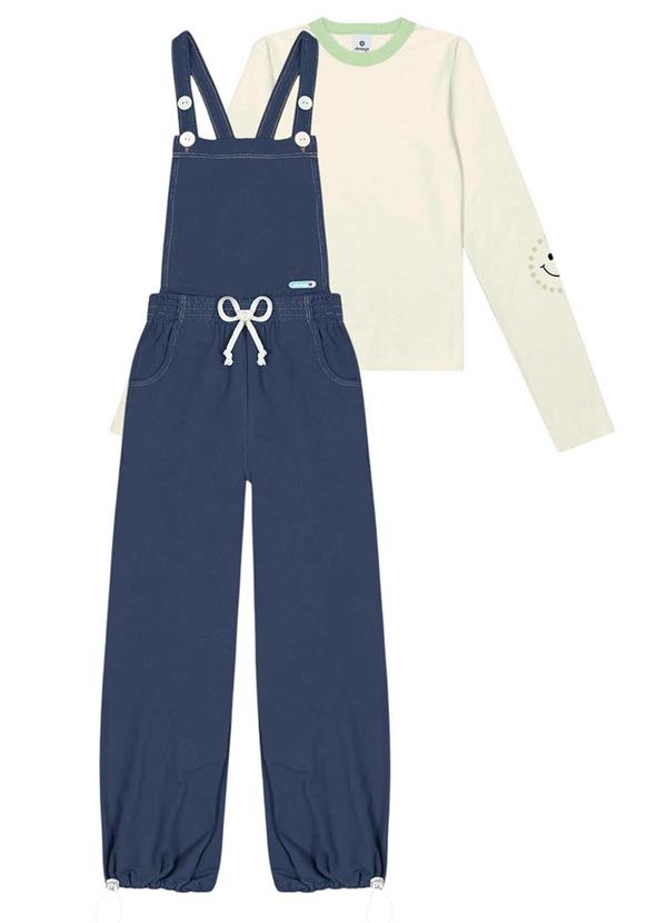 Abrange - Conjunto Blusa e Jardineira Jeans Bege