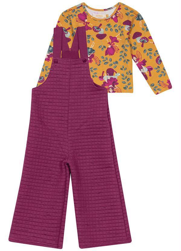Carinhoso - Conjunto Blusa e Jardineira Matelassê Lilás