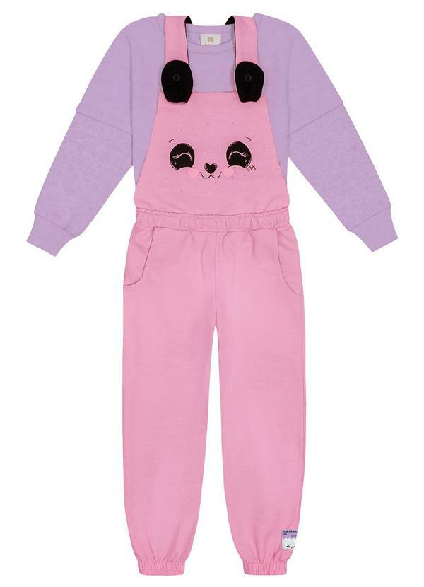 Abrange - Conjunto Blusa e Jardineira Panda Lilás