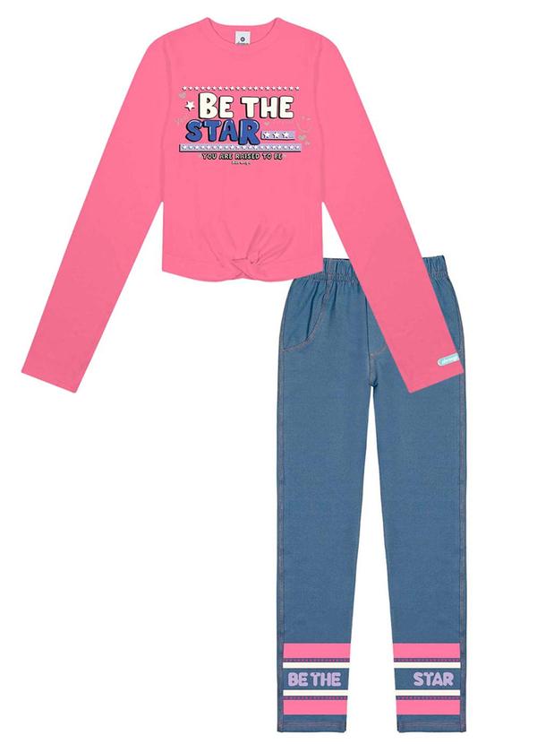 Abrange - Conjunto Blusa e Legging e Jeans Médio Rosa