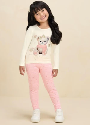 Milli e Nina - Conjunto Blusa e Legging em Jacquard Bege - MILLI E NINA
