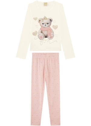 Milli e Nina - Conjunto Blusa e Legging em Jacquard Bege - MILLI E NINA