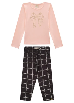 Milli e Nina - Conjunto Blusa e Legging em Tweed Luxo Rosa - MILLI E NINA