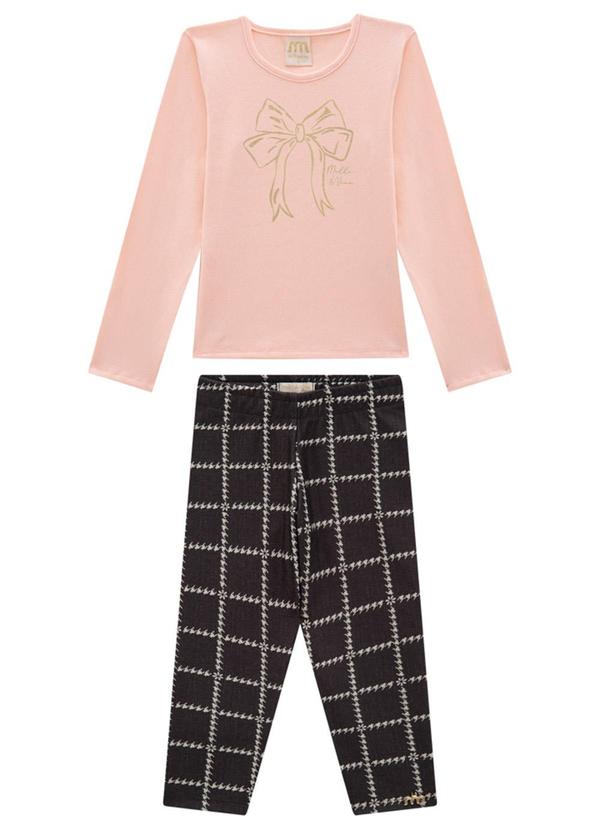 Milli e Nina - Conjunto Blusa e Legging em Tweed Luxo Rosa
