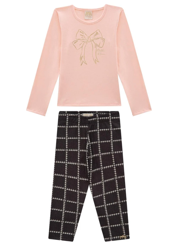 Milli e Nina - Conjunto Blusa e Legging em Tweed Luxo Rosa