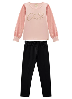 Milli e Nina - Conjunto Blusa e Legging Organza Pluments Rosa - MILLI E NINA