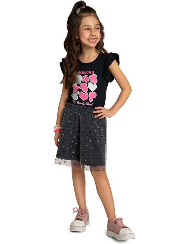 Marlan - Conjunto Blusa e Saia com Tule Coração Preto