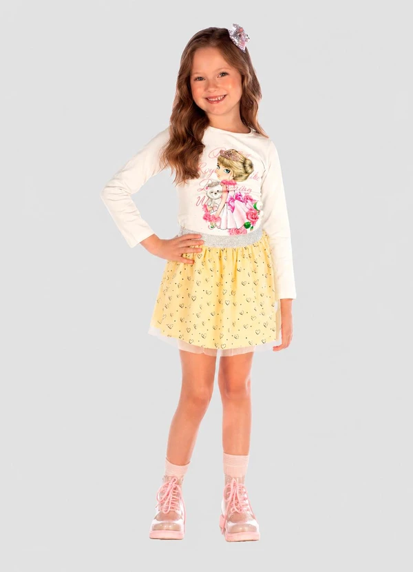 Turminha - Conjunto Blusa e Saia de Tule Amarelo