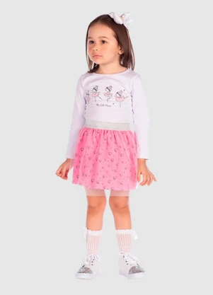 Turminha - Conjunto Blusa e Saia de Tule Rosa - TURMINHA