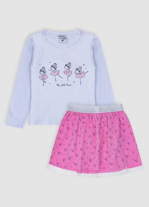 Turminha - Conjunto Blusa e Saia de Tule Rosa - TURMINHA