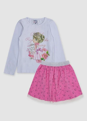 Turminha - Conjunto Blusa e Saia de Tule Rosa - TURMINHA