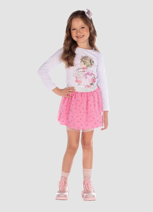 Turminha - Conjunto Blusa e Saia de Tule Rosa