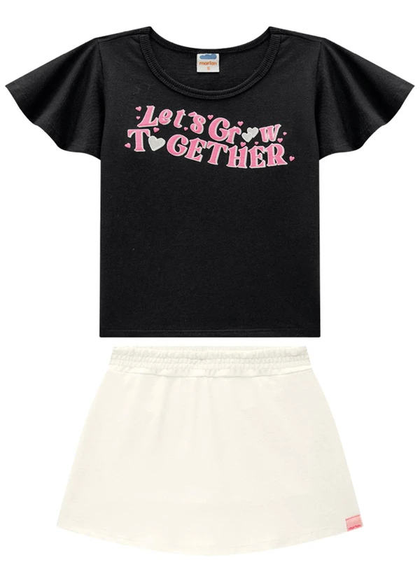 Marlan - Conjunto Blusa e Saia em Malha Lurex Preto