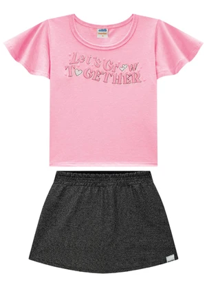 Marlan - Conjunto Blusa e Saia em Malha Lurex Rosa - MARLAN