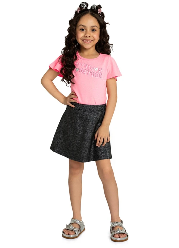 Marlan - Conjunto Blusa e Saia em Malha Lurex Rosa 1