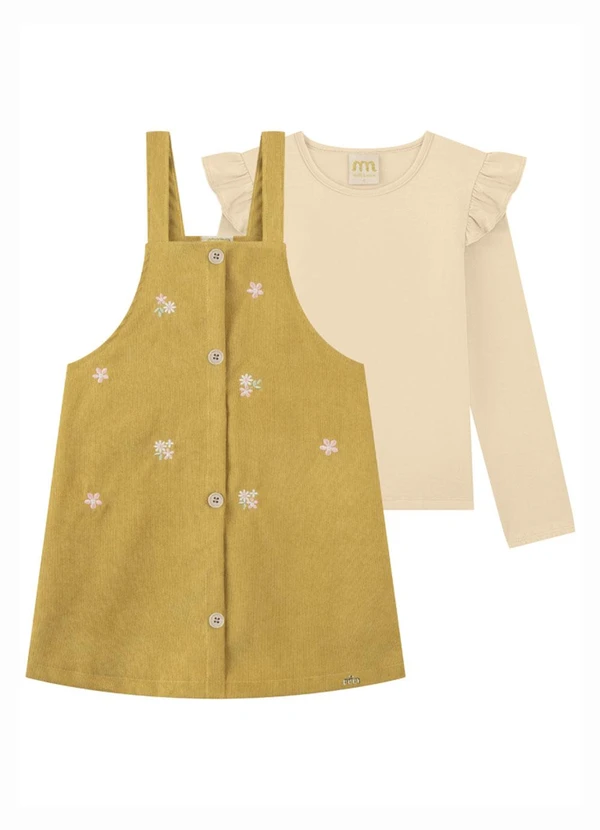 Milli e Nina - Conjunto Blusa e Salopete em Cotelê Amarelo
