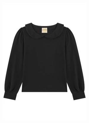 Milli e Nina - Conjunto Blusa e Salopete em Jacquard Preto - MILLI E NINA