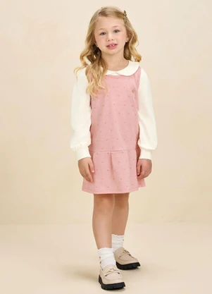 Milli e Nina - Conjunto Blusa e Salopete em Jacquard Rosa - MILLI E NINA