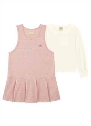 Milli e Nina - Conjunto Blusa e Salopete em Jacquard Rosa - MILLI E NINA