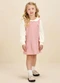 Milli e Nina - Conjunto Blusa e Salopete em Jacquard Rosa - variação: Rosa
