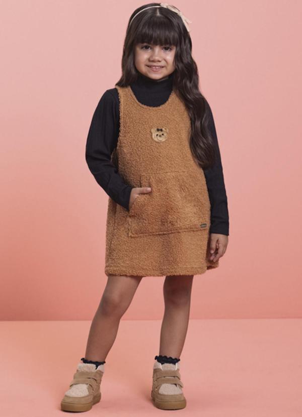 Milli e Nina - Conjunto Blusa e Salopete em Pelo Marrom