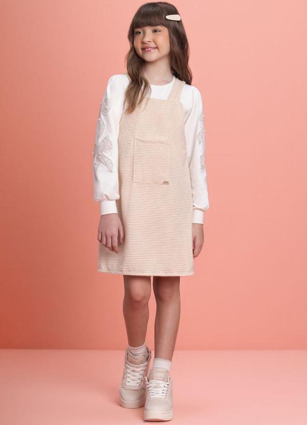 Milli e Nina - Conjunto Blusa e Salopete em Veludo Cotelê Bege