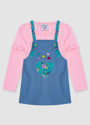 Turminha - Conjunto Blusa e Salopete Moletom Azul - TURMINHA