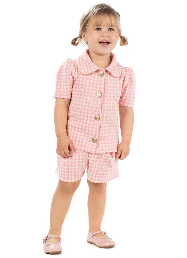 Amada - Conjunto Blusa e Short em Malha Jacquard Rosa