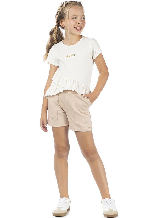 Amada - Conjunto Blusa e Short em Malha Versalles Bege
