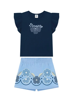 Marlan - Conjunto Blusa e Short-Saia Azul - MARLAN