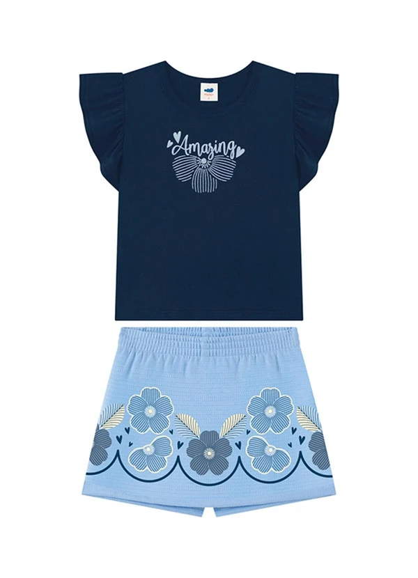 Marlan - Conjunto Blusa e Short-Saia Azul