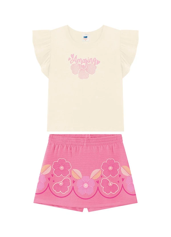Marlan - Conjunto Blusa e Short-Saia Bege