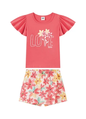 Marlan - Conjunto Blusa e Short-Saia em Cotton Laranja - MARLAN