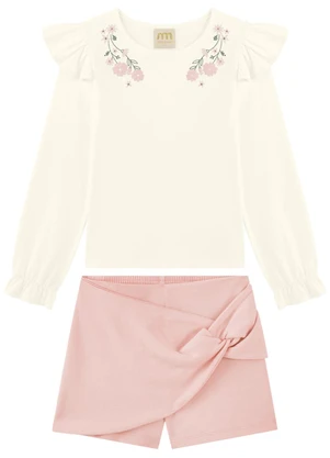 Milli e Nina - Conjunto Blusa e Short/Saia em Malha Bege - MILLI E NINA