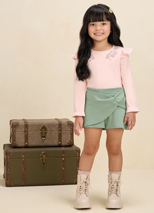 Milli e Nina - Conjunto Blusa e Short/Saia em Malha Rosa - MILLI E NINA