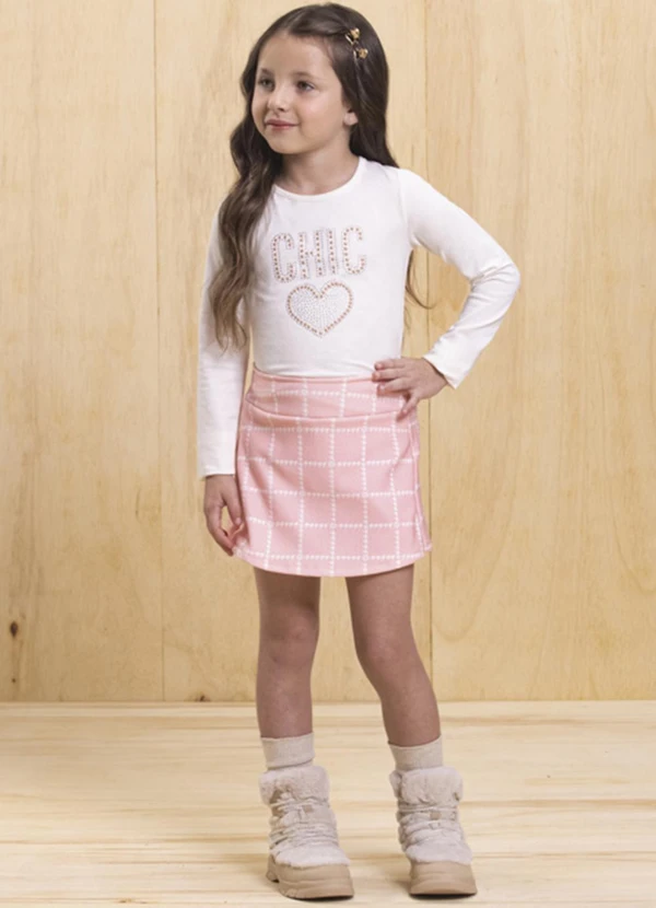 Milli e Nina - Conjunto Blusa e Short-Saia Molecotton Bege