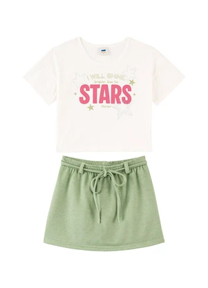 Marlan - Conjunto Blusa e Short-Saia Moletinho Bege - MARLAN