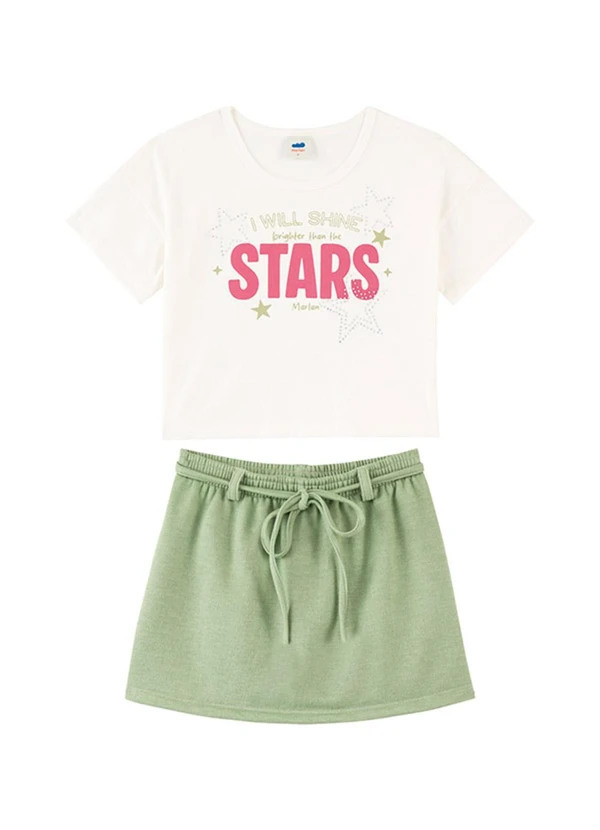Marlan - Conjunto Blusa e Short-Saia Moletinho Bege